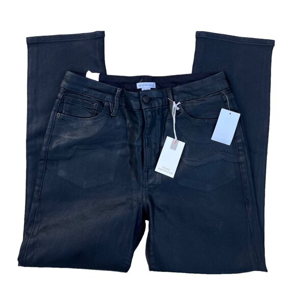 Good American Good Straight High Rise Coated Jeans in Black001 Size 14 - Picture 2 of 11